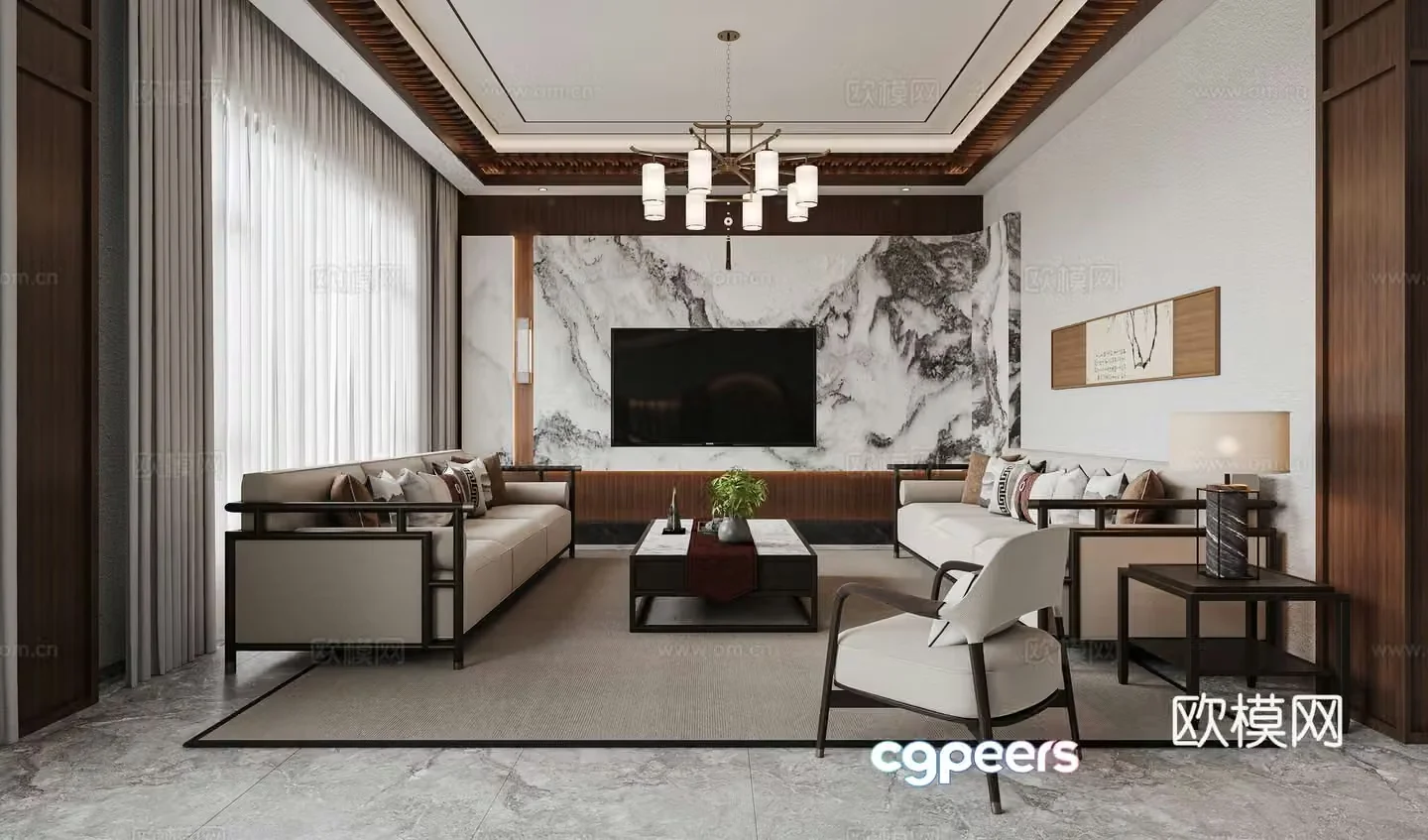 New Chinese style empty villa 3D model