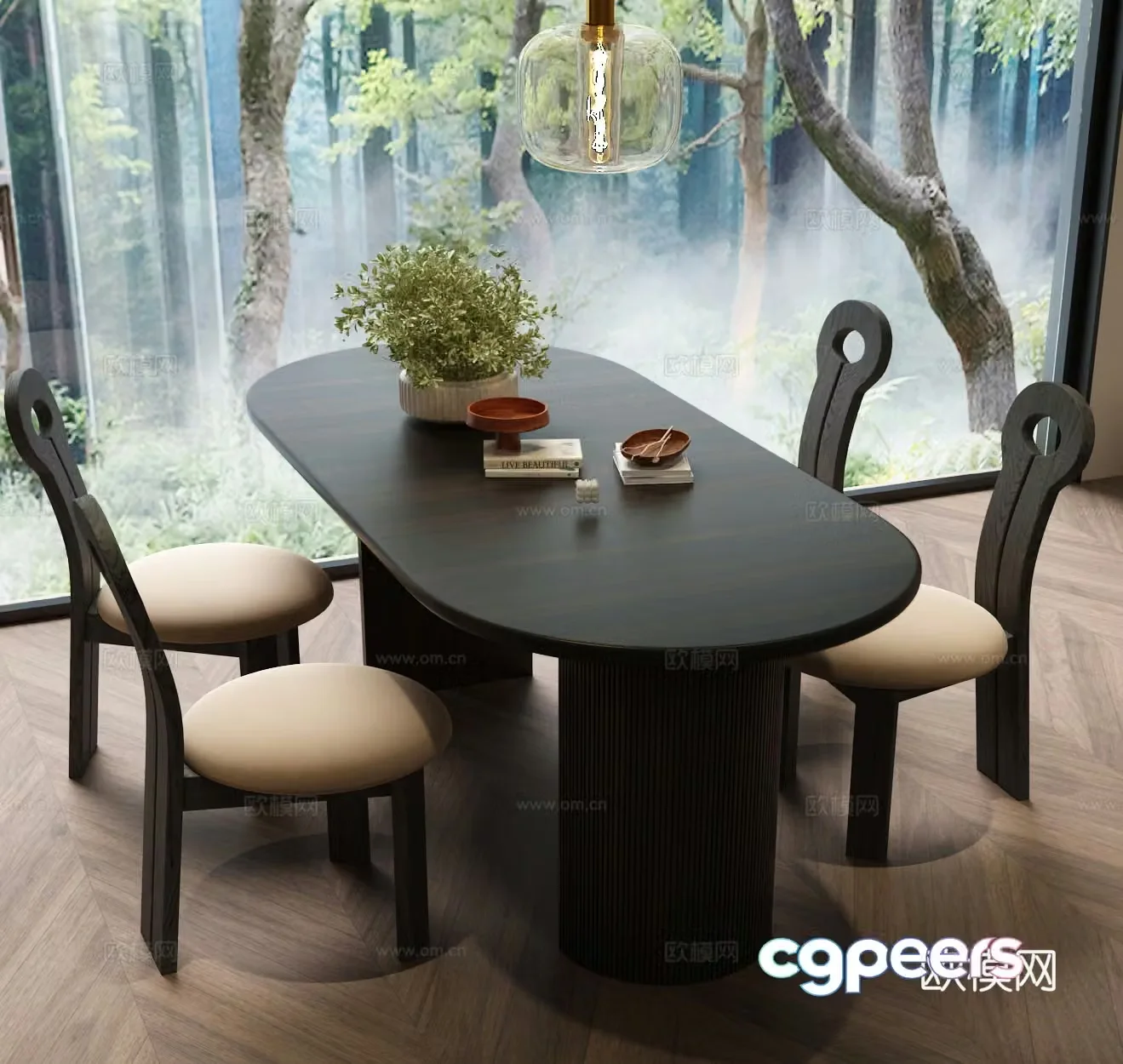 French medieval dining table and chair French retro dining table and chair Modern French dining table and chair combination 3D model