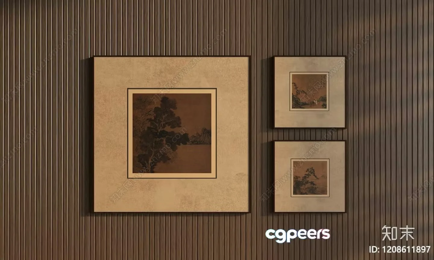 Three Framed Paintings On A Wall 3D Model – 461 – VRAY Render