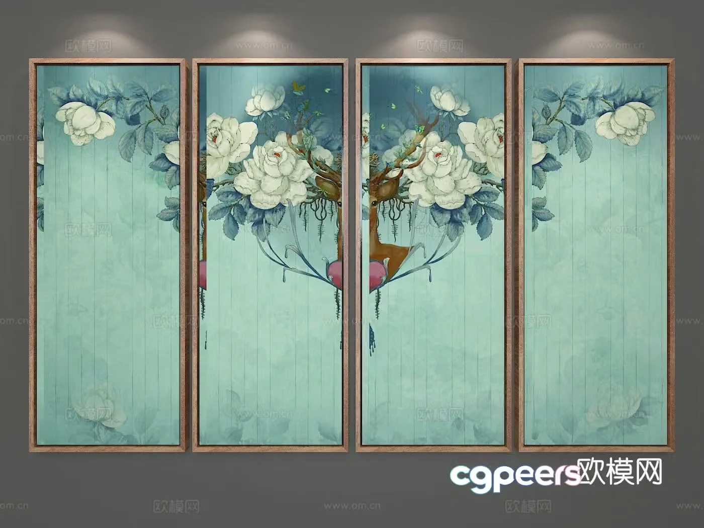 New Chinese style flower painting decorative painting 3d model
