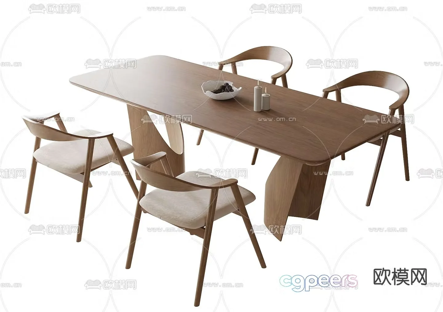 Solid wood dining table and chairs 3d model