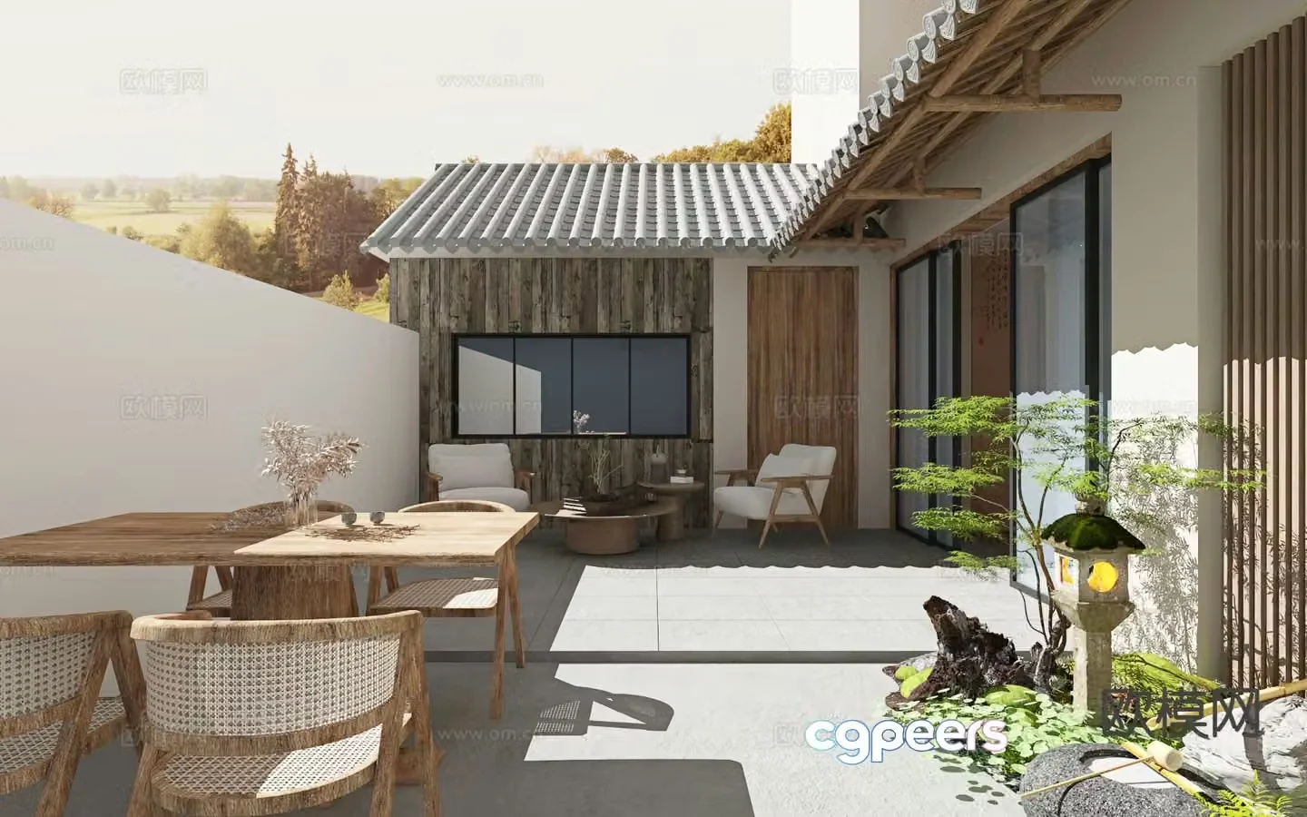 New Chinese style courtyard landscape B&B courtyard landscape 3D model