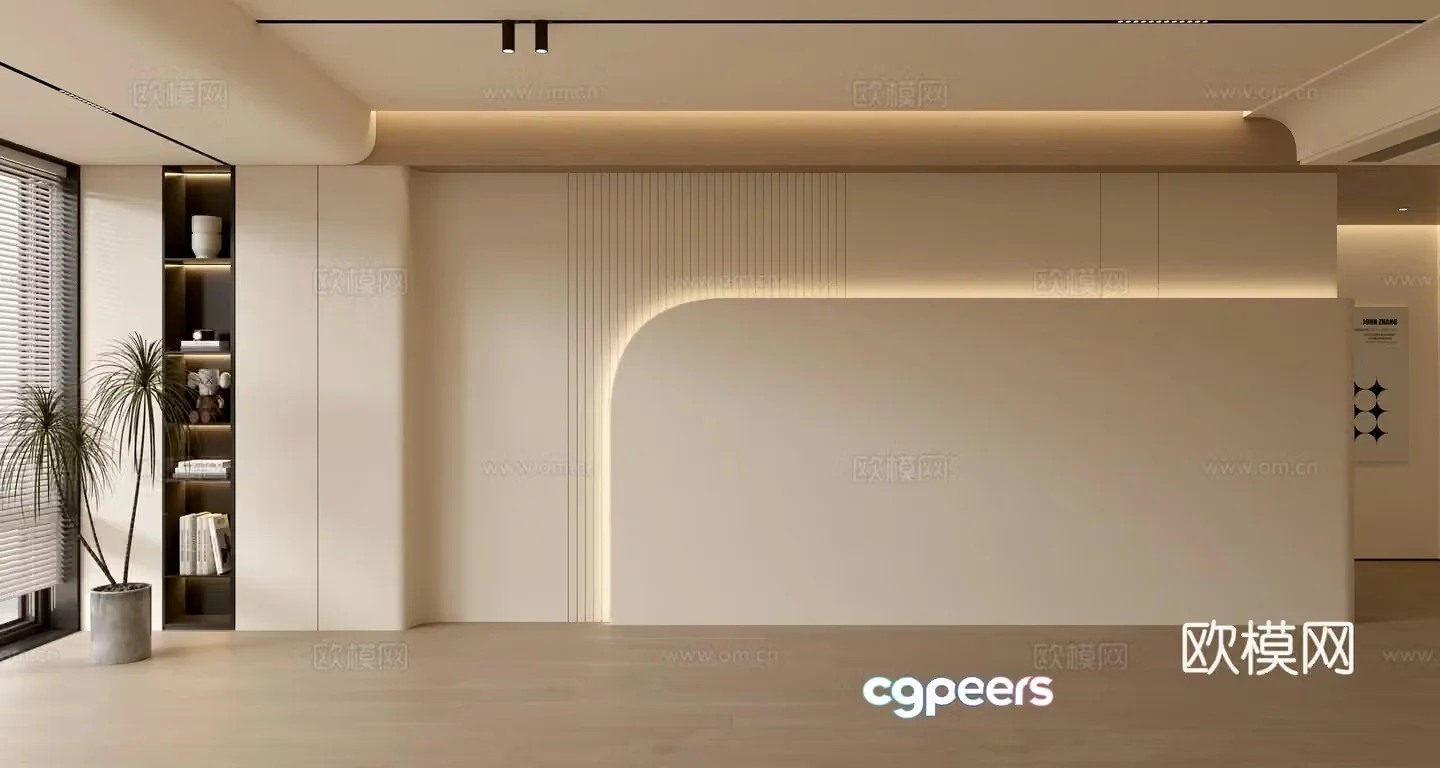 Creamy style sofa background wall 3d model