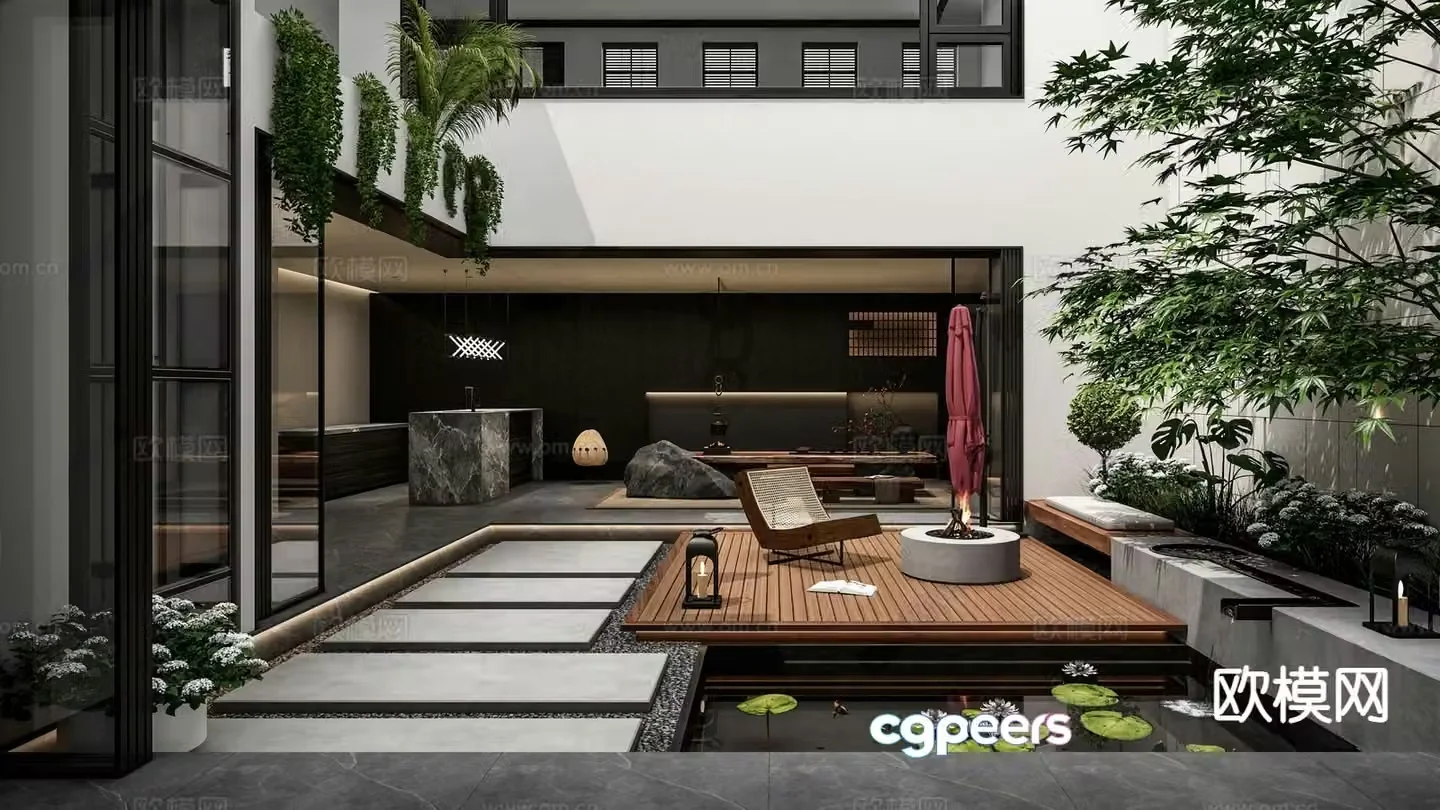Modern atrium courtyard landscape patio garden 3d model