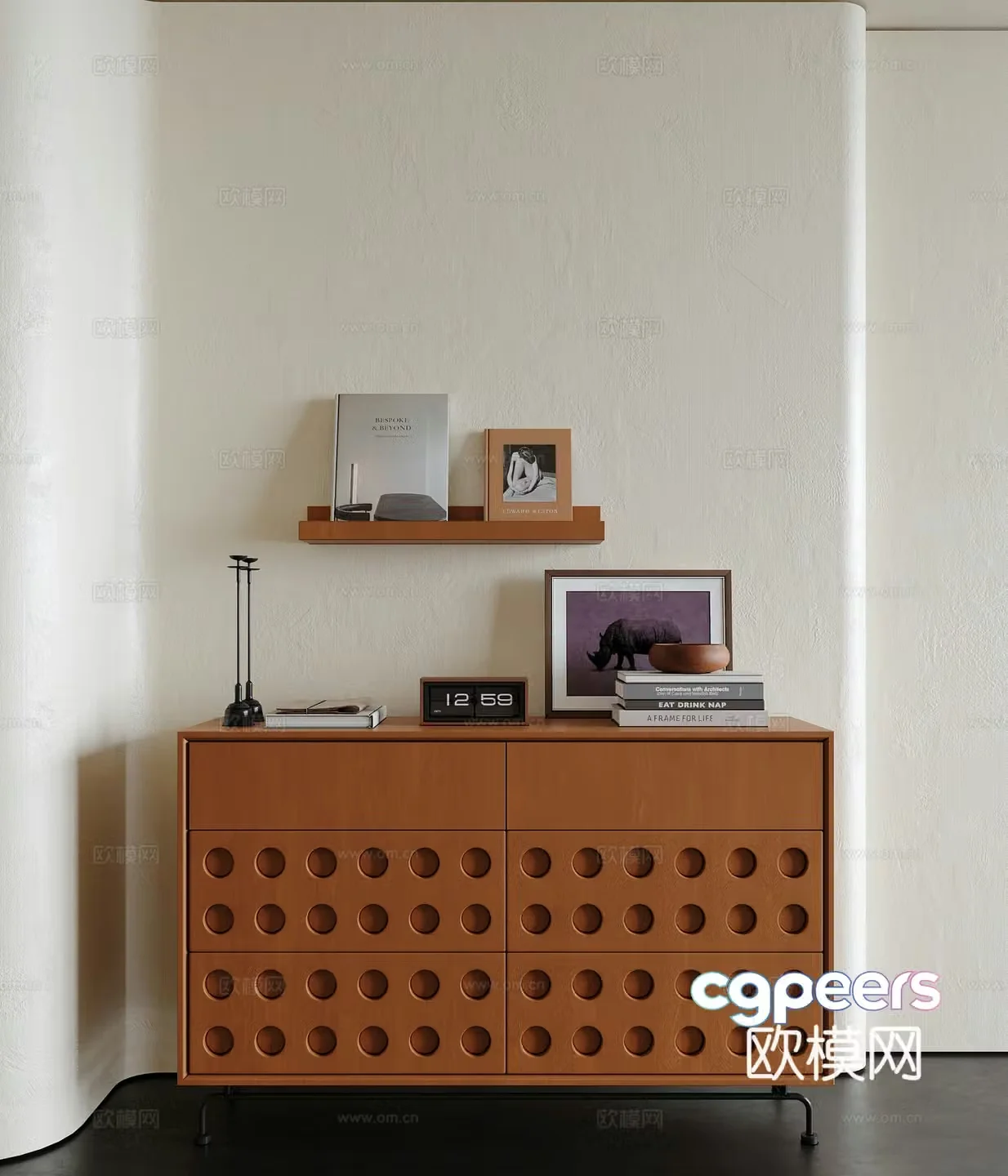 Middle-aged style side cabinet 3D model