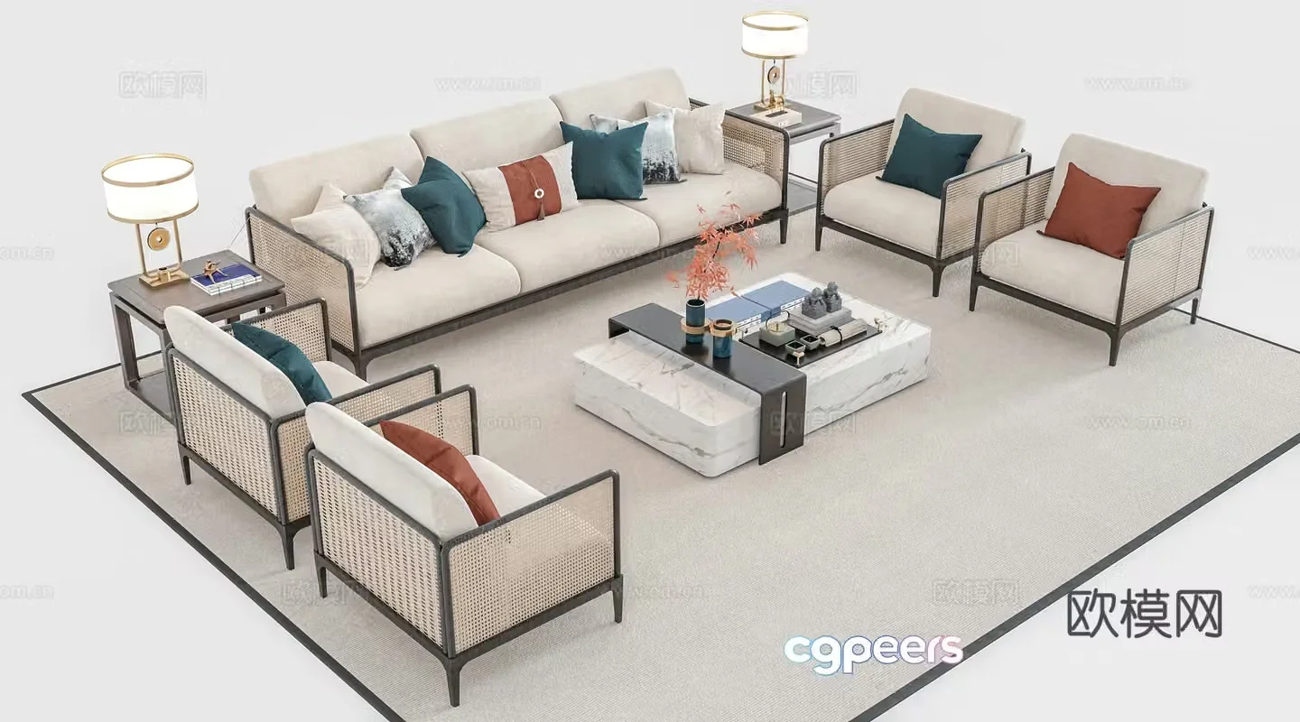 New Chinese style modular sofa 3d model