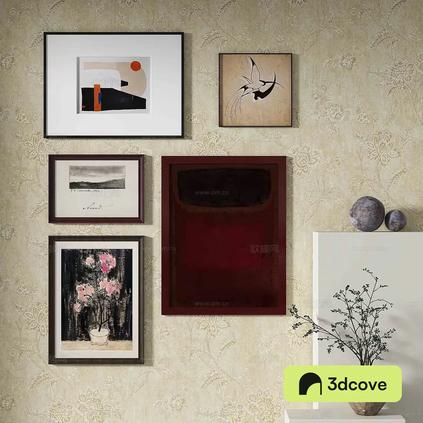 Simple European retro painting abstract painting decorative painting 3d model
