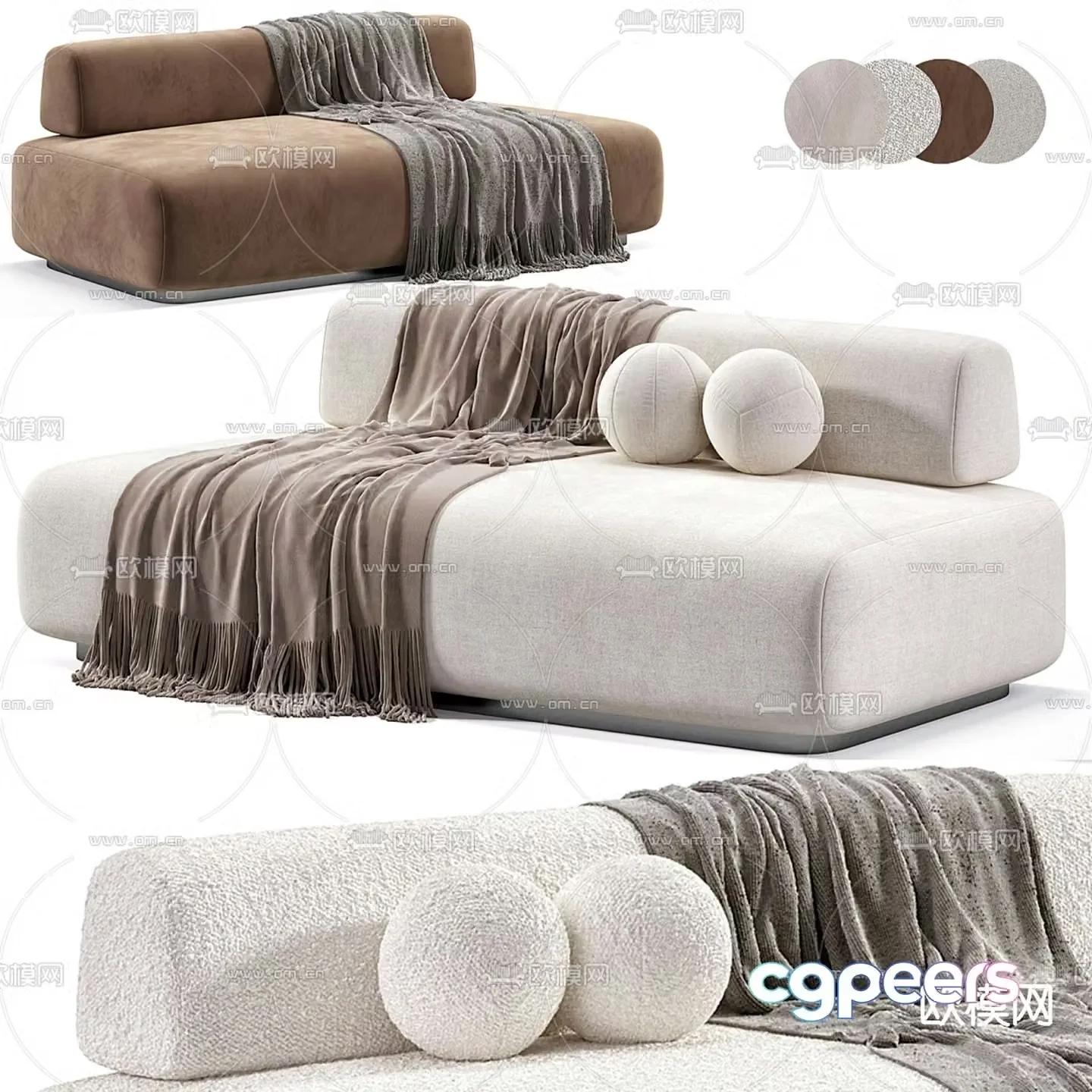 Wabi-sabi multi-person sofa 3d model