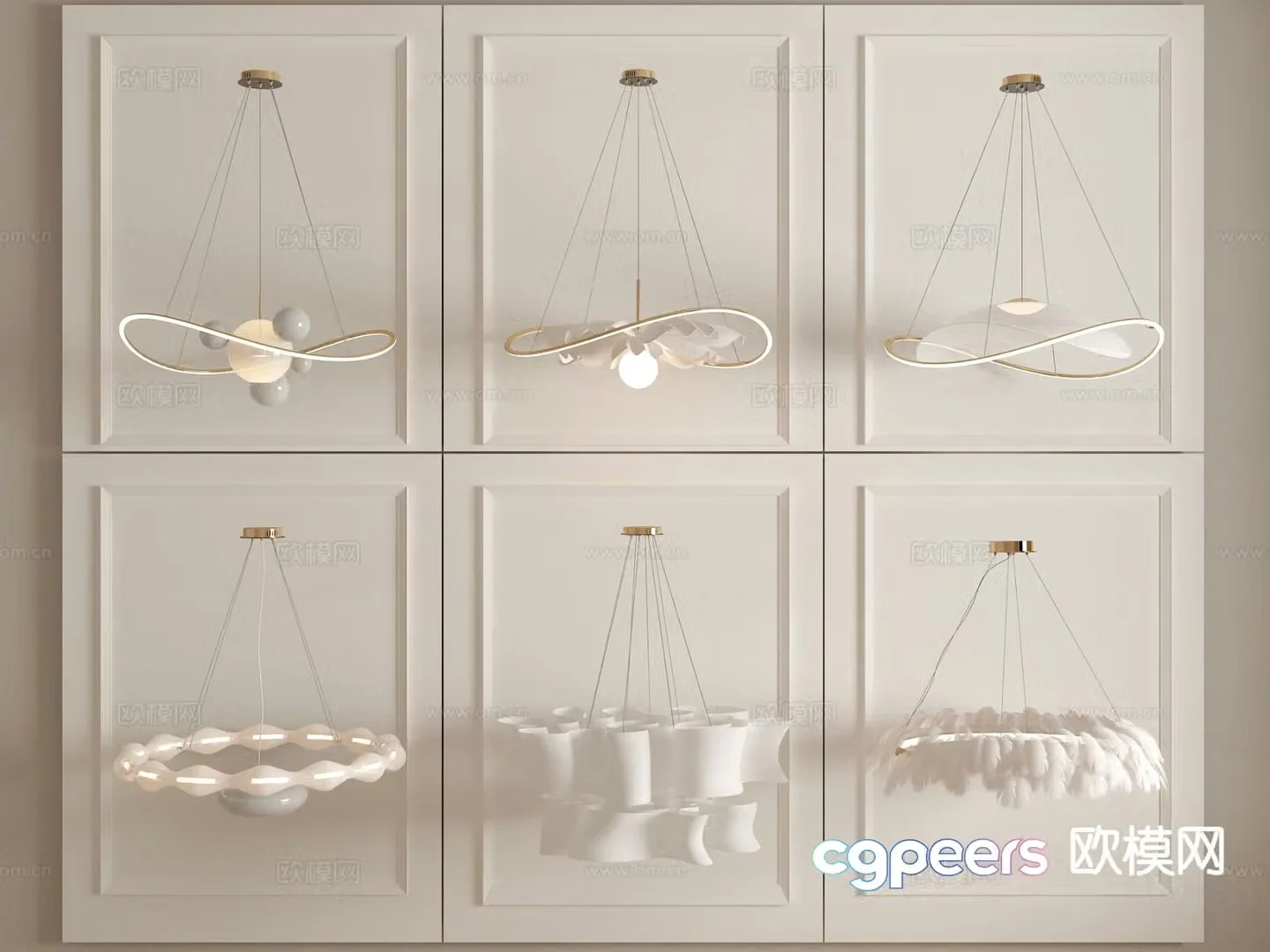 Cream style chandelier feather lamp 3d model