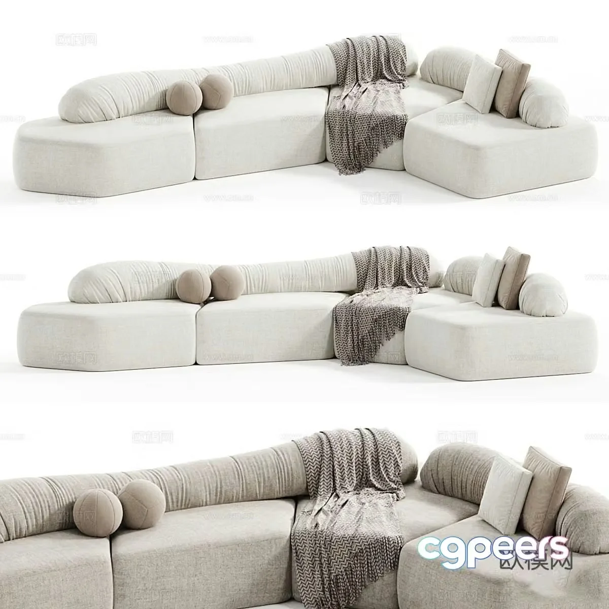 Modern Cream Edra On The Rocks Combination Sofa 3D Model