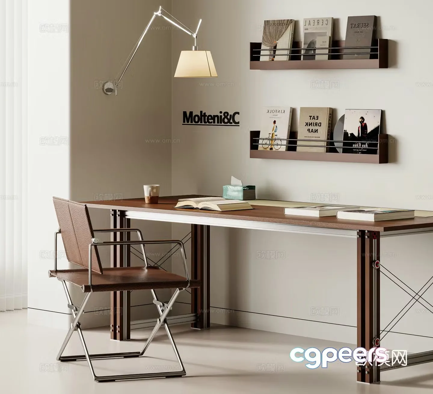 Medium vintage retro desk and chair Solid wood computer desk and chair Learning desk and chair Office desk and chair Book 3D model