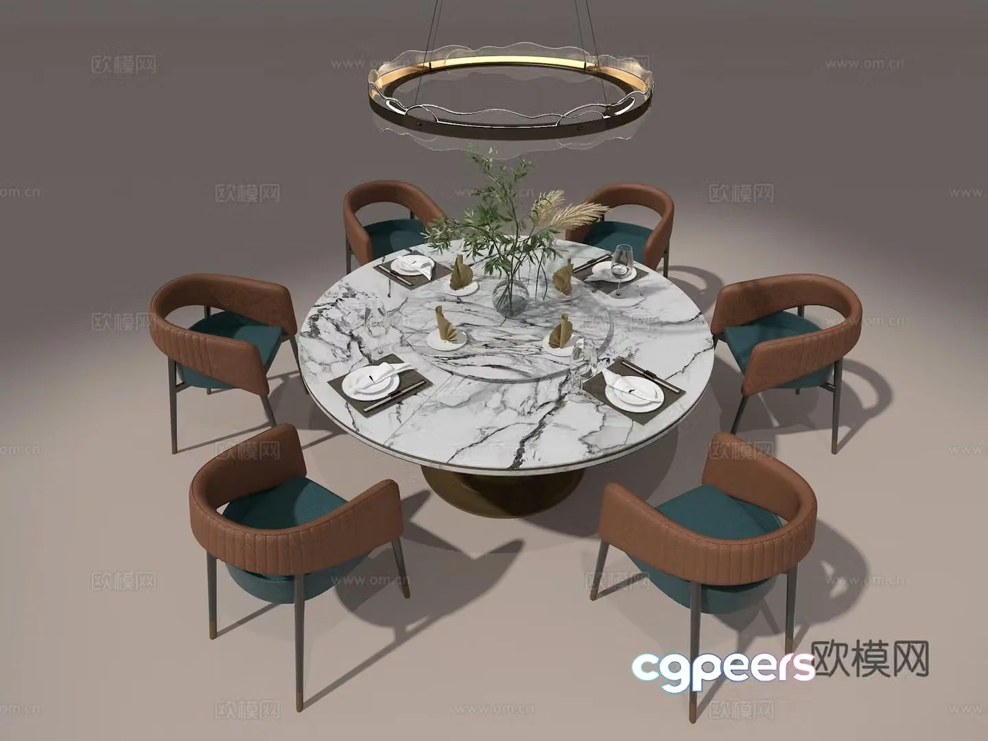 6 people dining table and chair 3d model