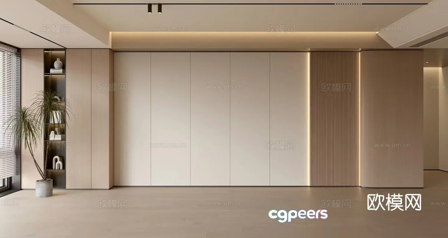 Modern simple sofa background wall modern ornament balcony cabinet living room cabinet wood veneer background wall 3d model