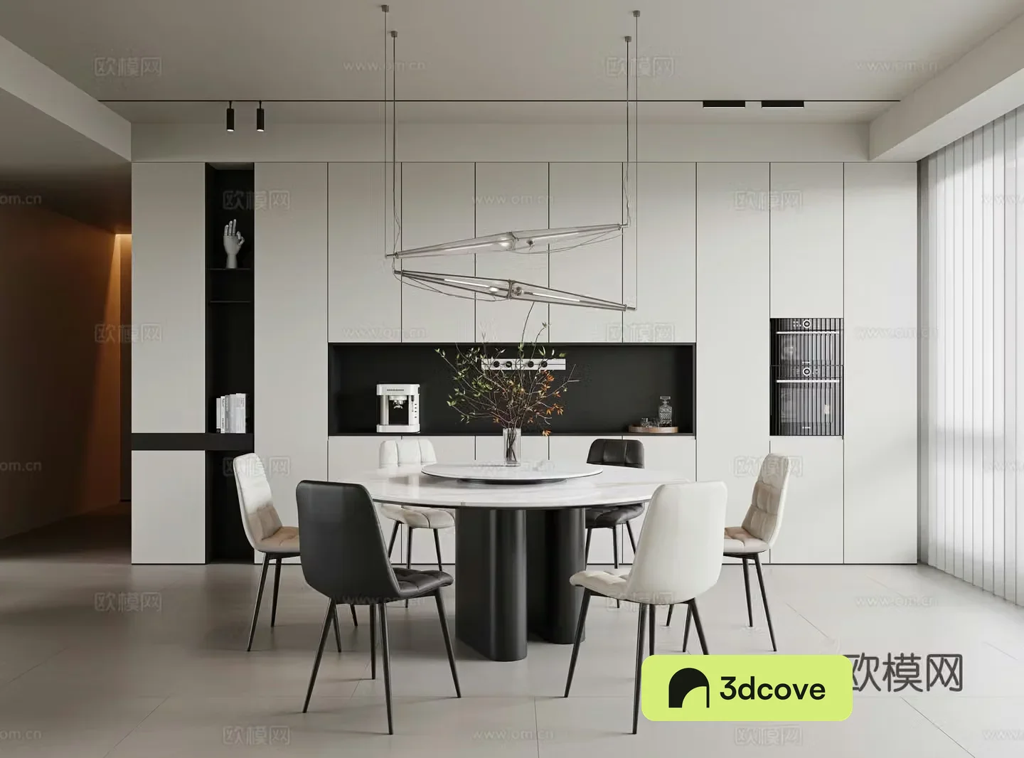 Modern minimalist restaurant without lights dining table and chair combination round dining table single chair leather dining