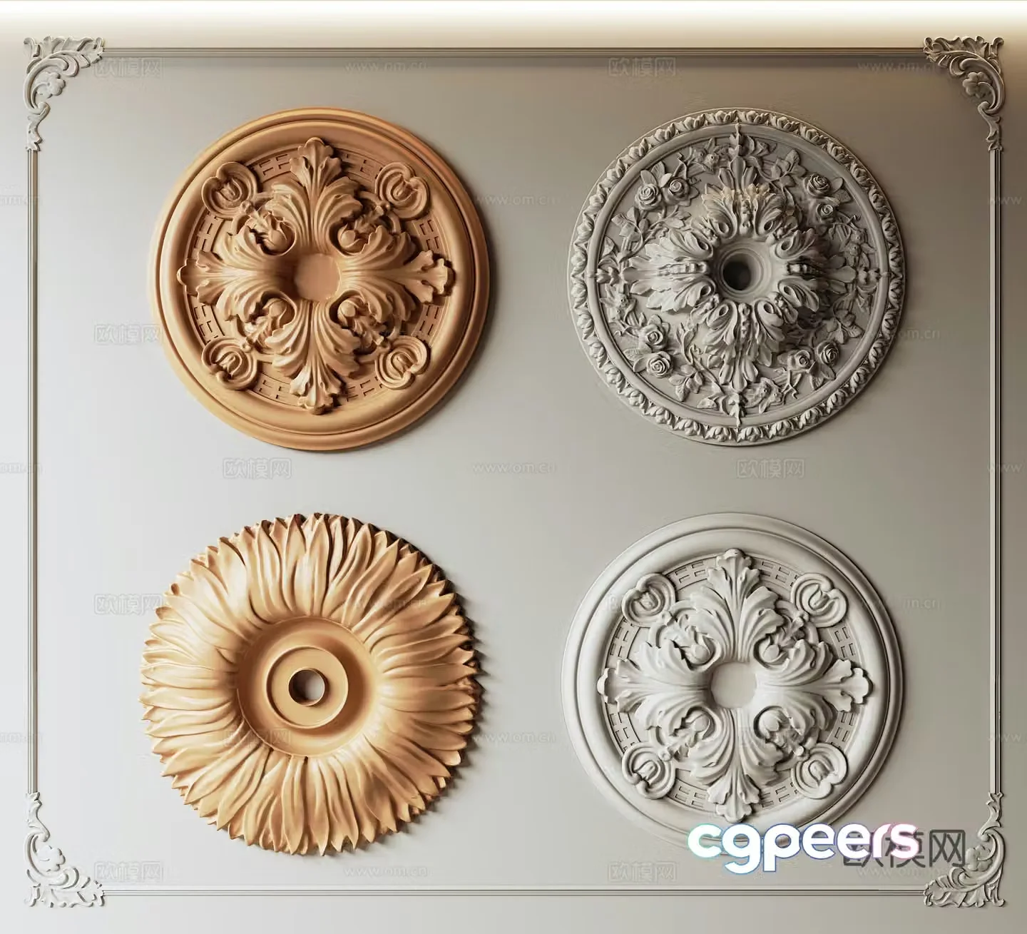 French gypsum lamp plate gypsum components carving gypsum decoration 3d model