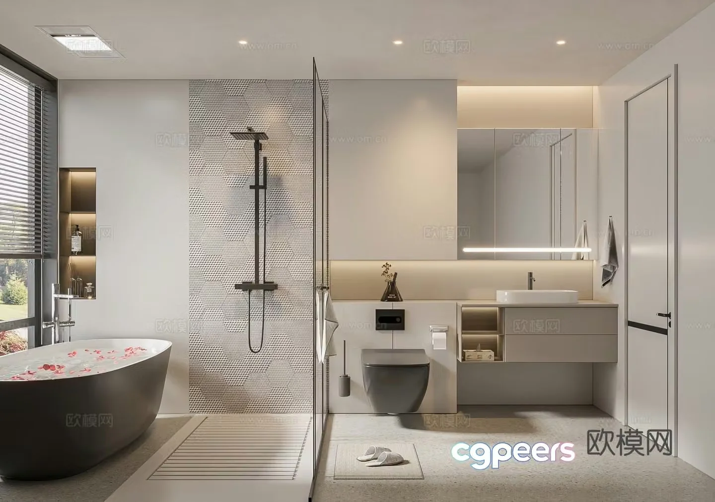 Modern bathroom bathroom cabinet washbasin mirror cabinet toilet shower room 3D model