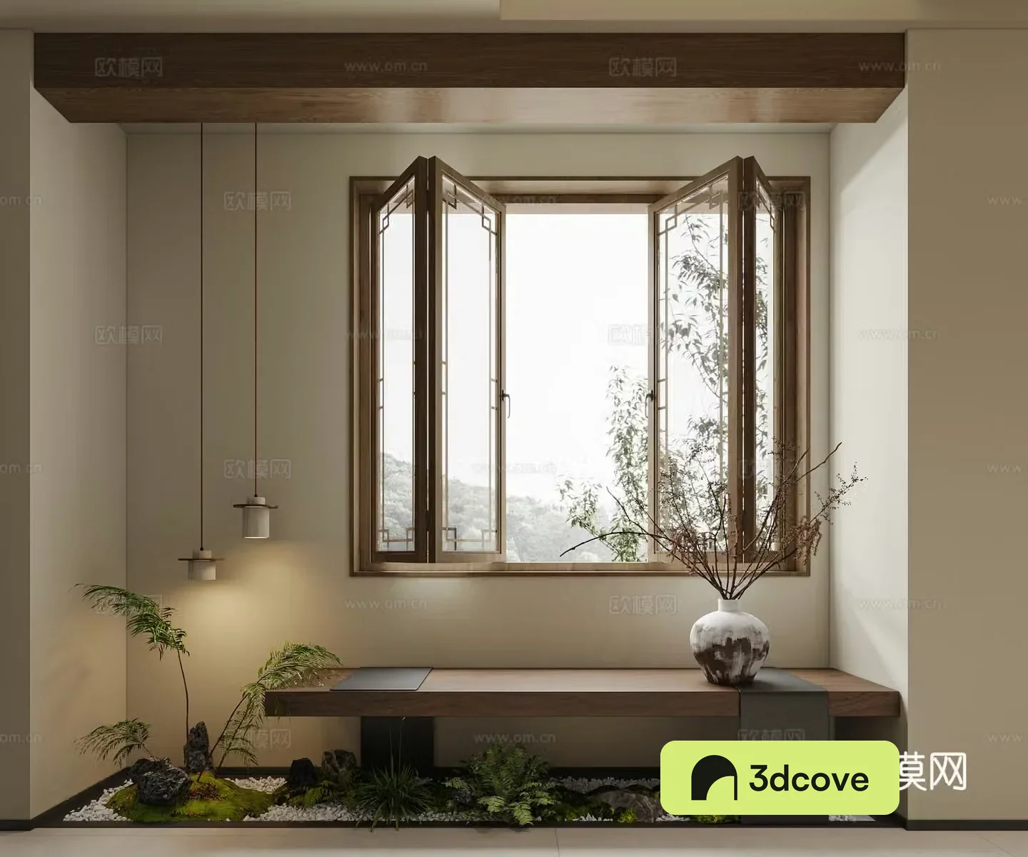 Middle-aged landscape Chinese landscape New Chinese landscape Indoor landscape plants 3D model