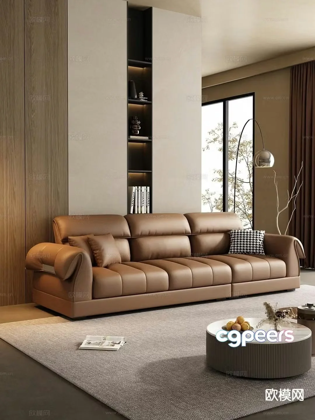 Modern three-person sofa leather sofa 3d model