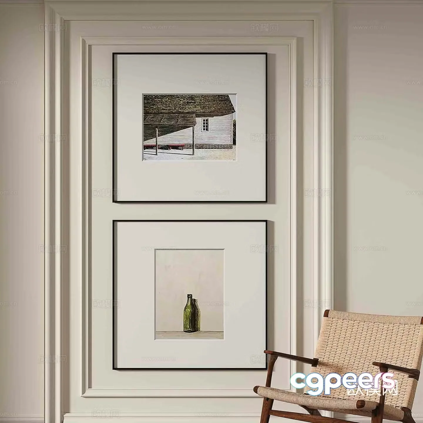 Simple European architectural paintings retro paintings hanging paintings 3D model