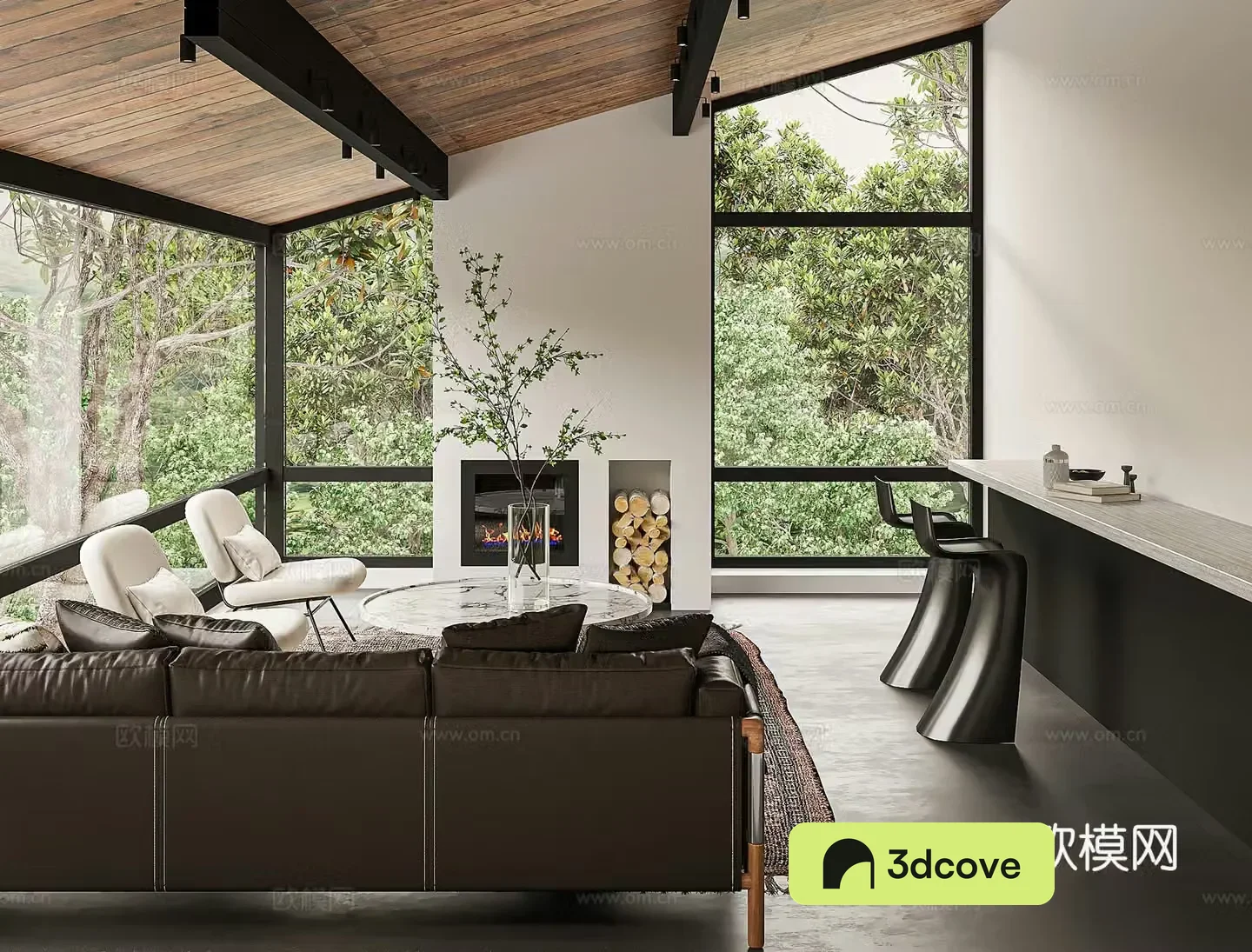 Industrial style living room Hollywood Hills Vacation Villa Beverly Hills Vacation style Real fireplace