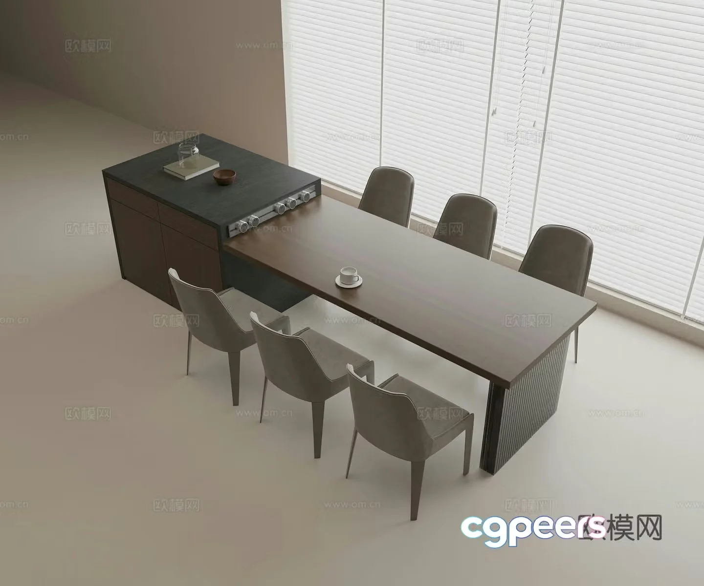 Modern island dining table middle island bar bar dining table integrated fabric dining chair acrylic table foot 3D model