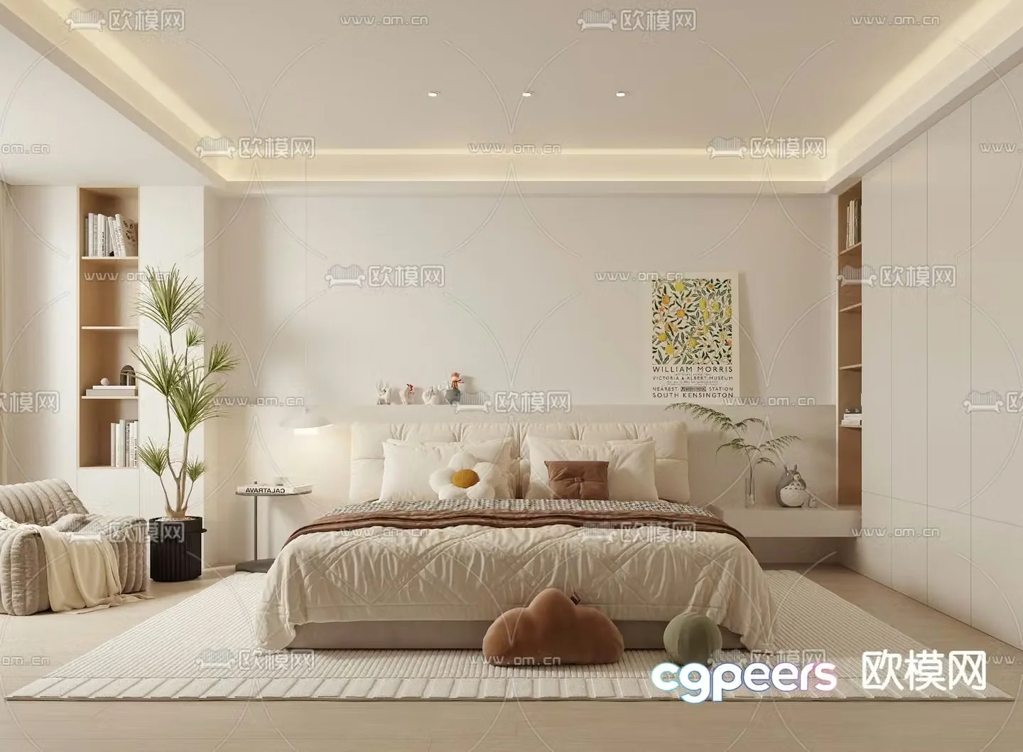 Creamy Bedroom Master Room 3D Model