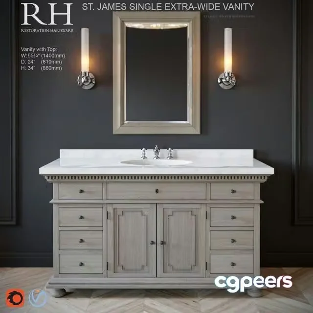 3ds Max Free – St.James single extra-wide vanity