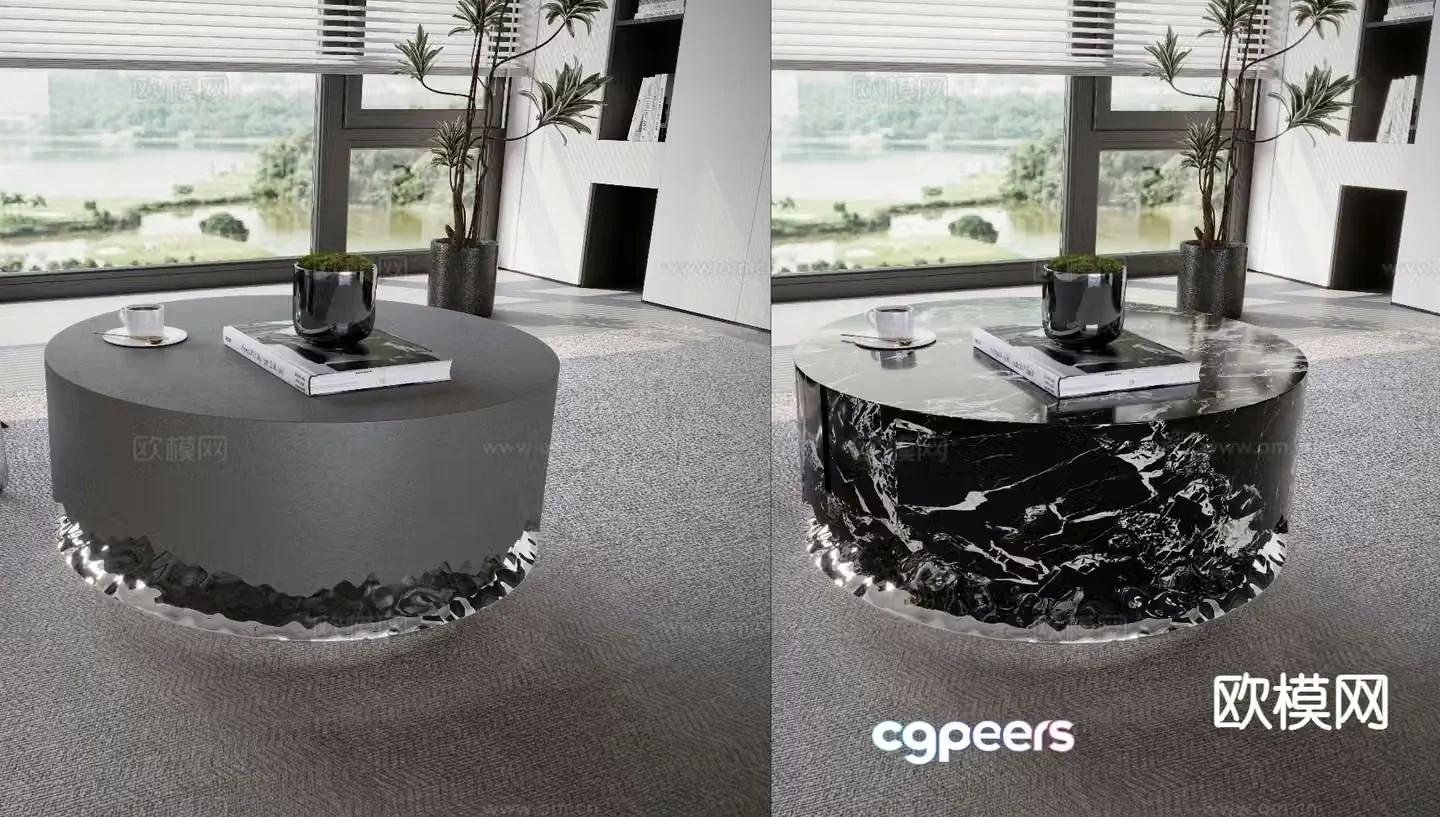 Modern round coffee table stone art coffee table 3d model
