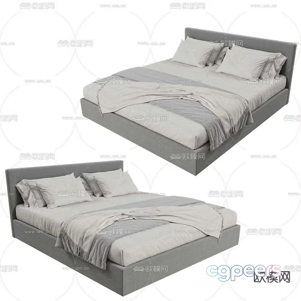Beds one modern double bed 3d model