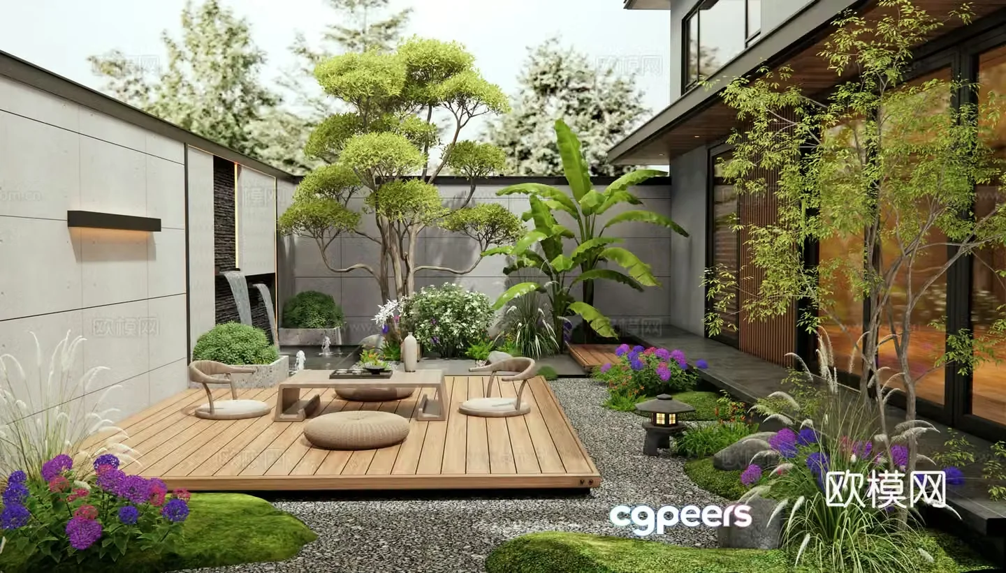 Modern villa courtyard landscape waterscape plant landscaping flowers and plants landscape trees plant landscape 3d model