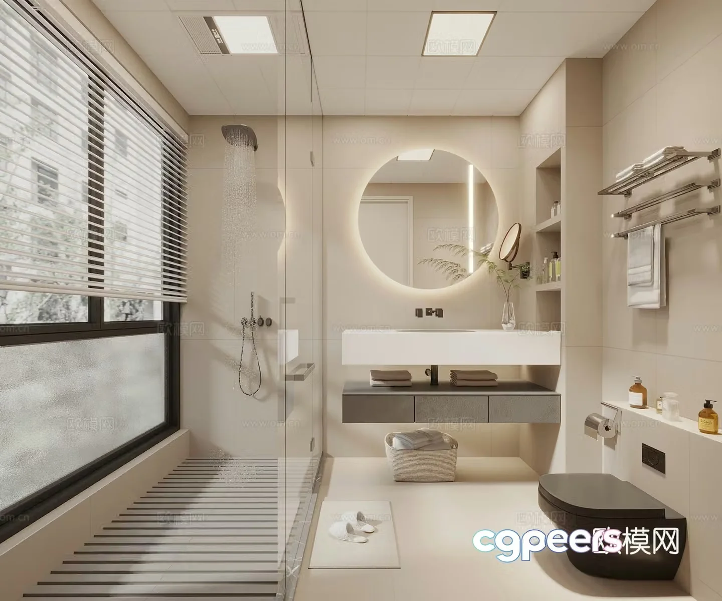 Modern cream style bathroom shower room shower shower toilet bathroom cabinet bathroom supplies 3d model