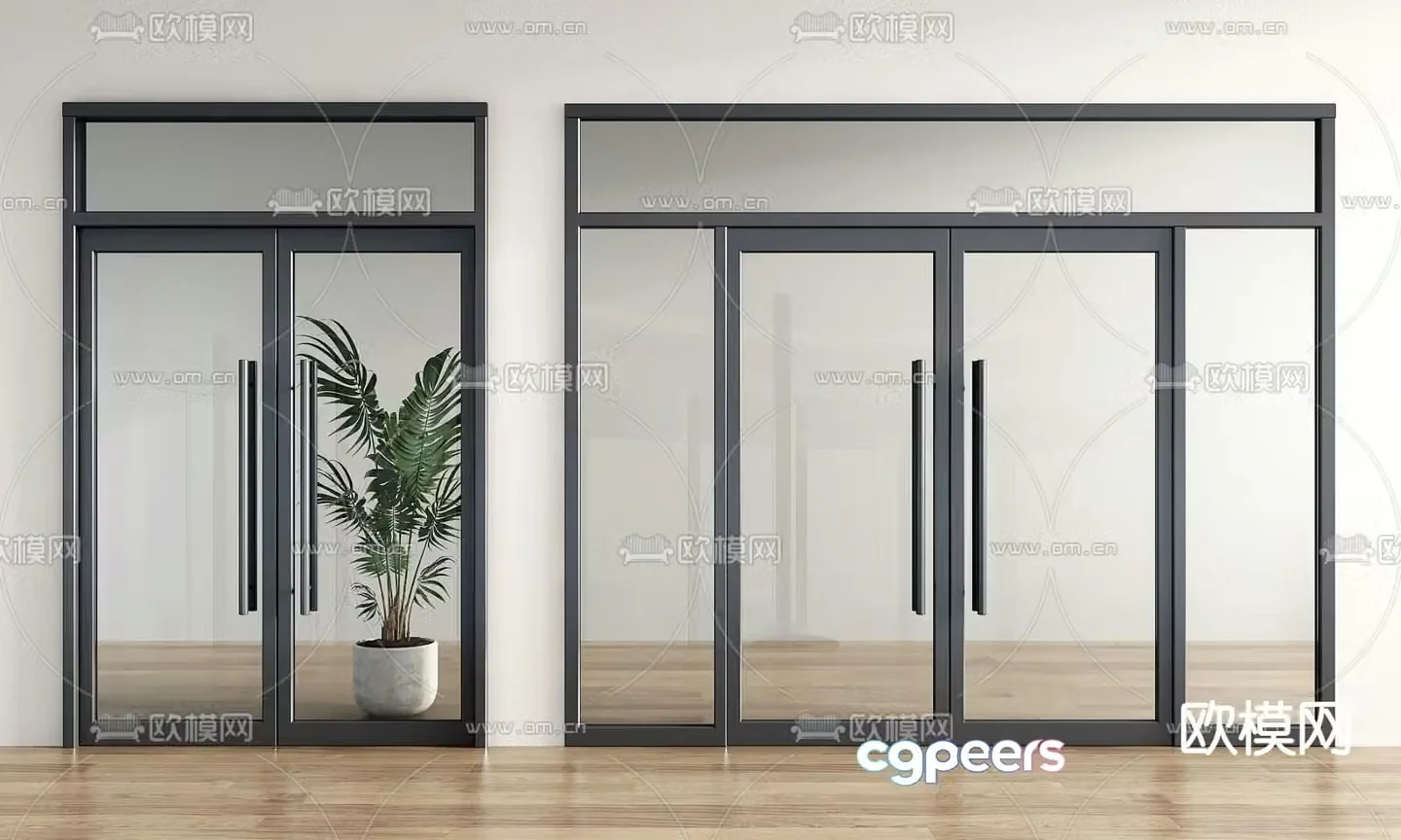 Glass door glass double-open door shop glass door commercial glass door 3D model