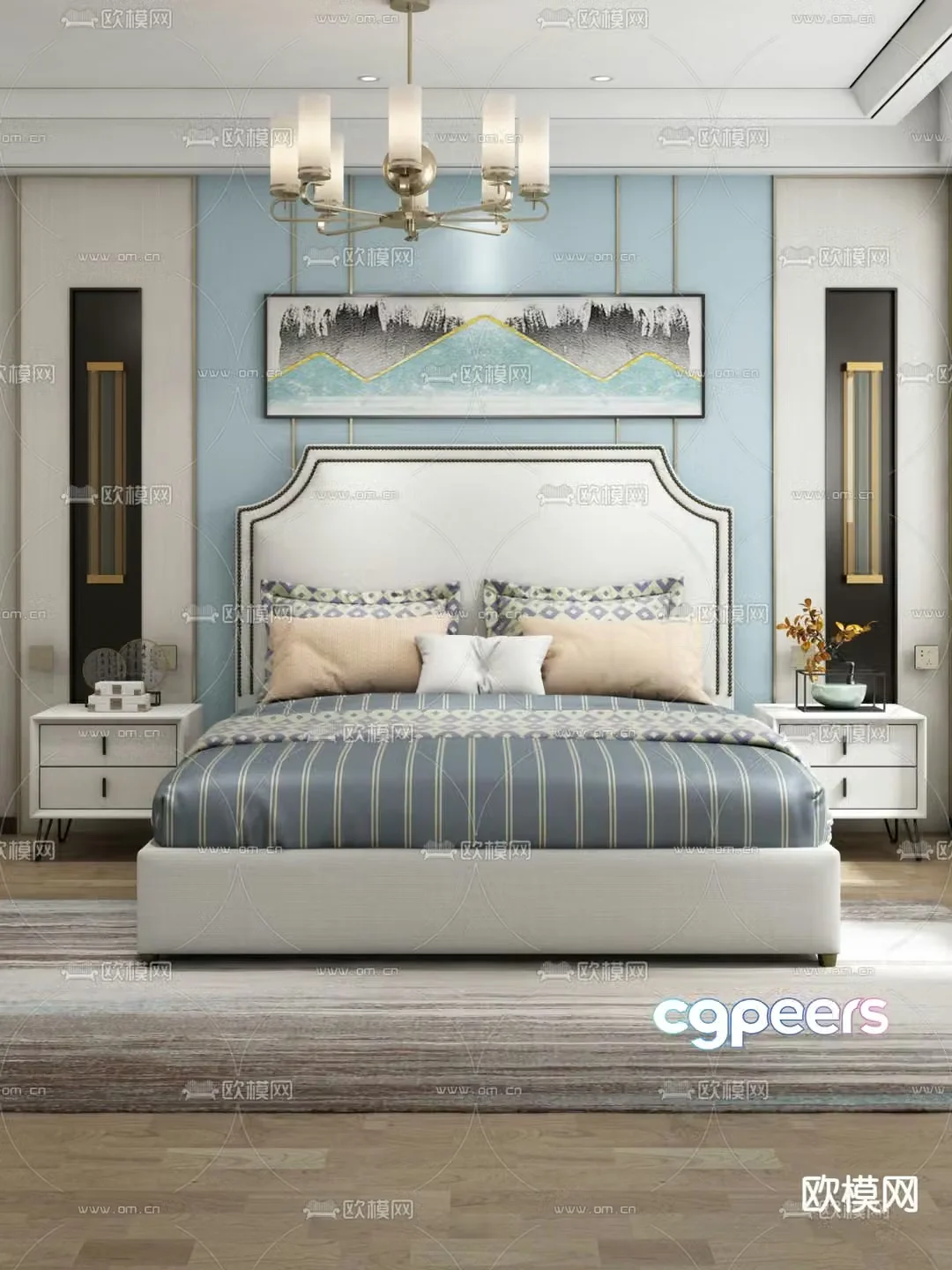 American double bed 3d model