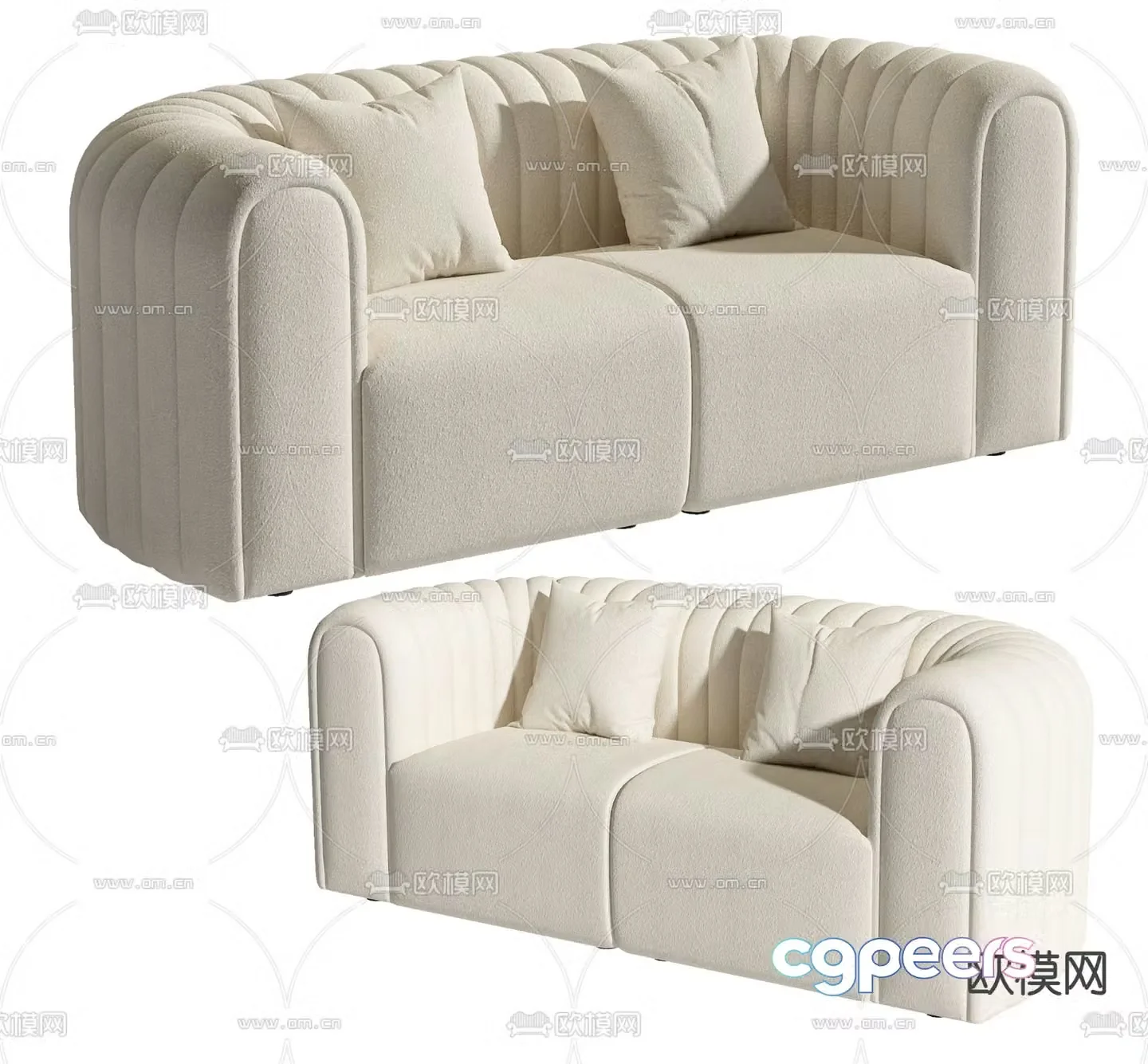 Cream style sofa double sofa 3d model