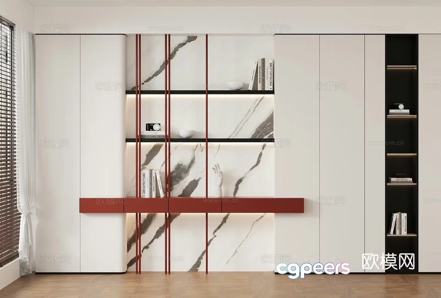 Modern minimalist bookshelf decorative shelf bookshelf 3d model