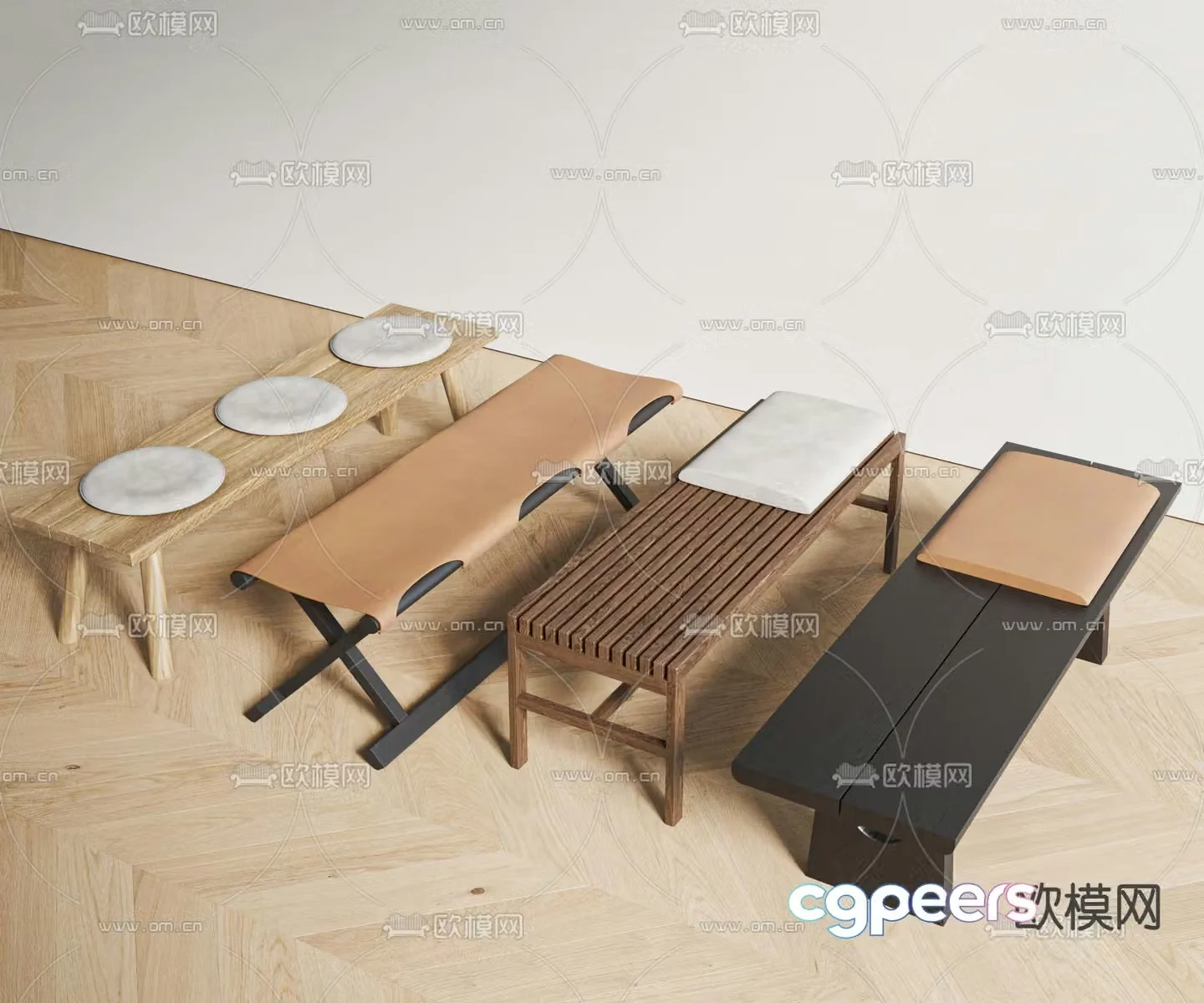 wabi-sabi stool bench wooden bench 3d model