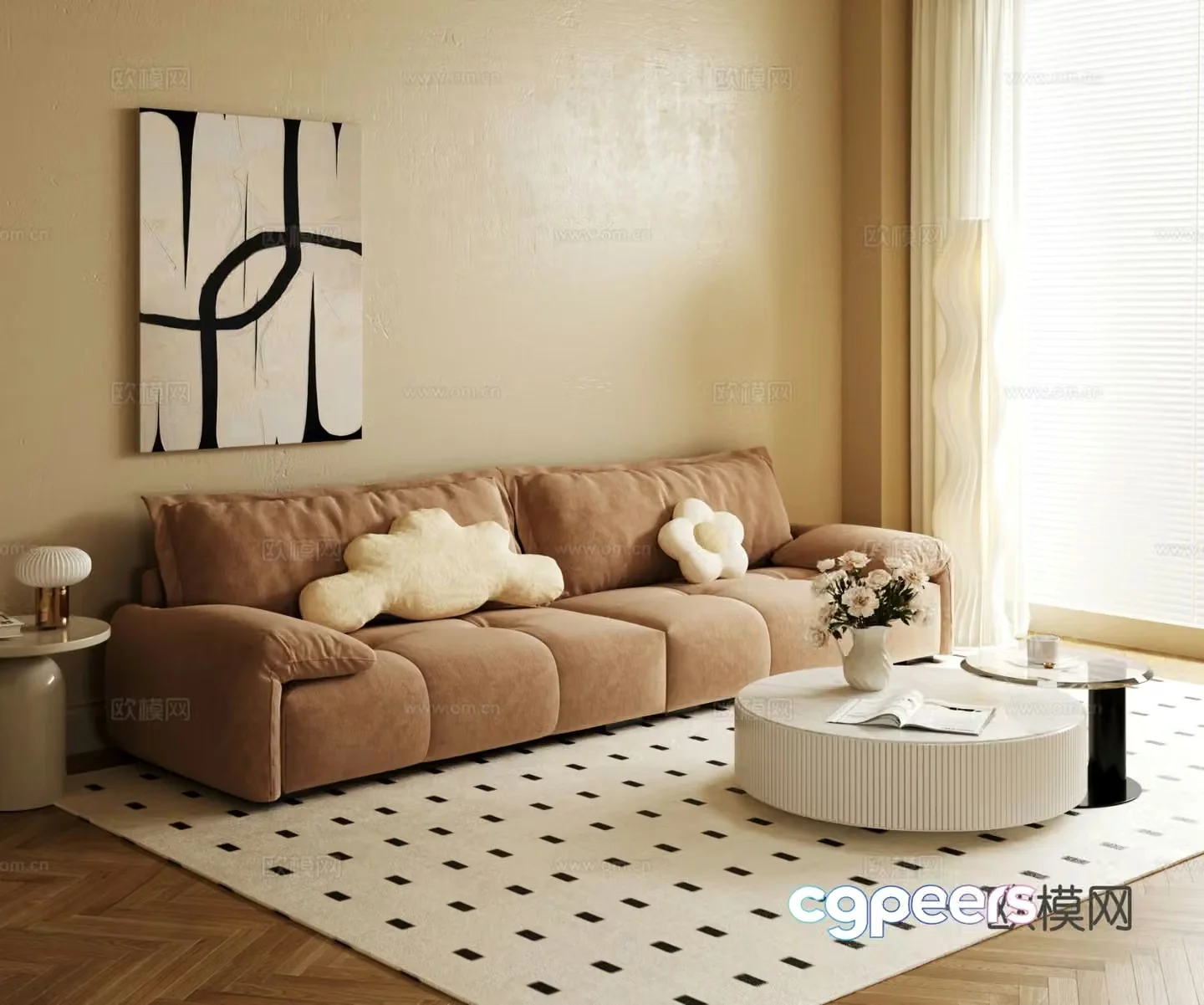 Double sofa upholstered sofa 3d model