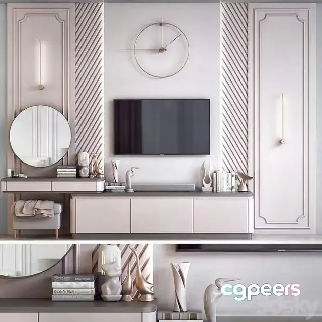 3ds Max Free – TV wall 10 with decor