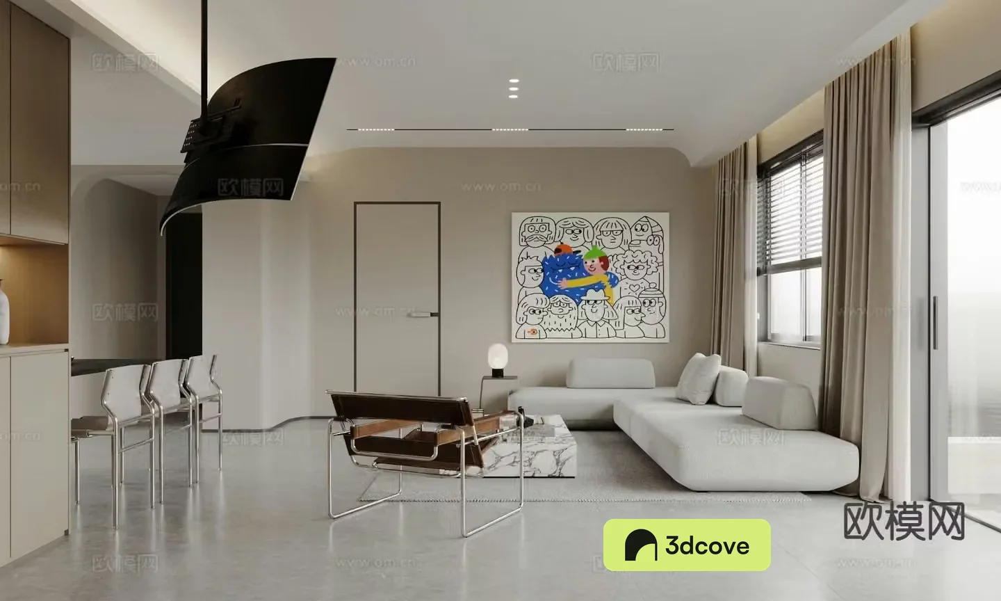 Italian minimalist living room horizontal hall