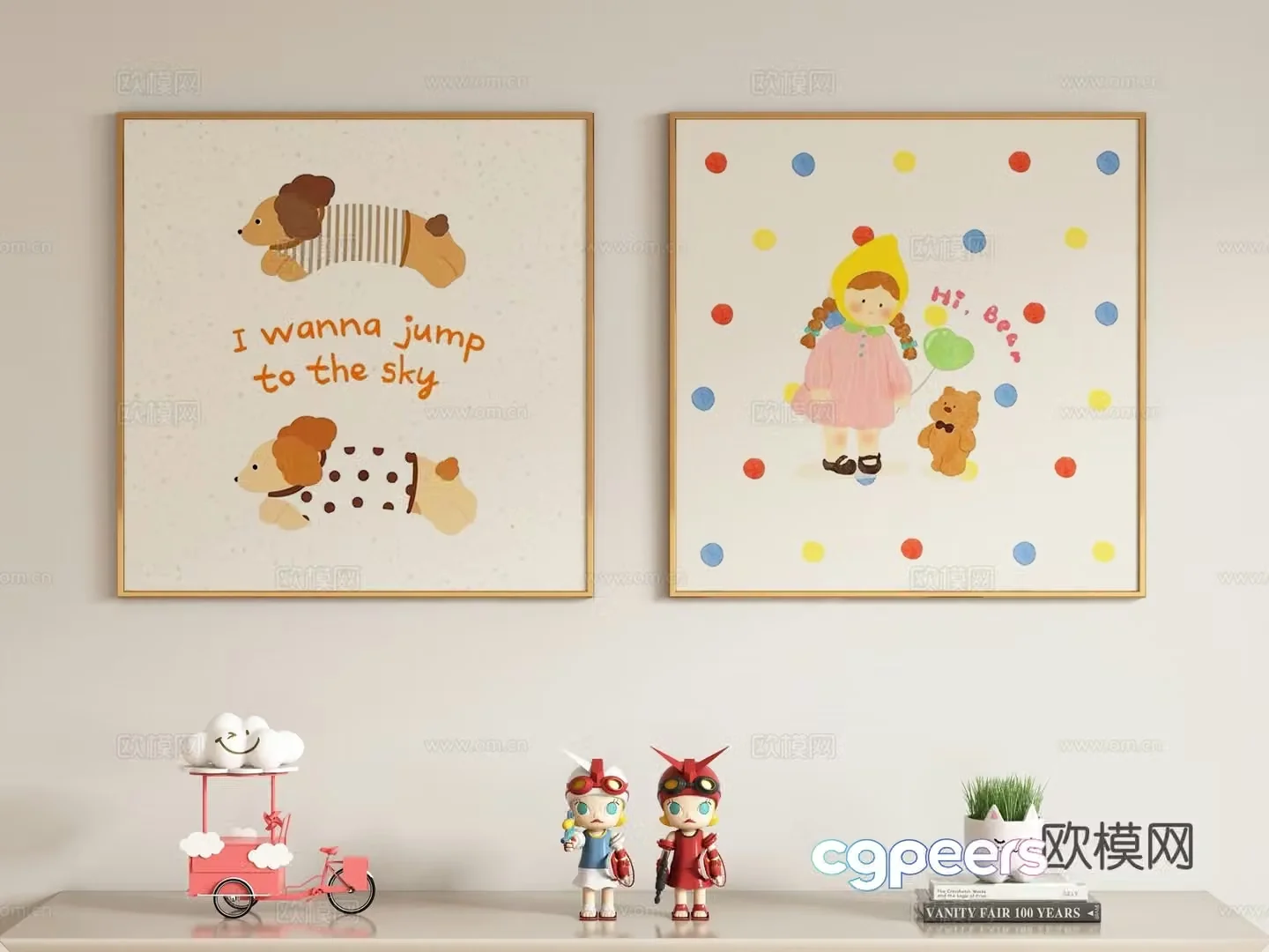 Creamy style children’s decorative painting hanging painting 3d model