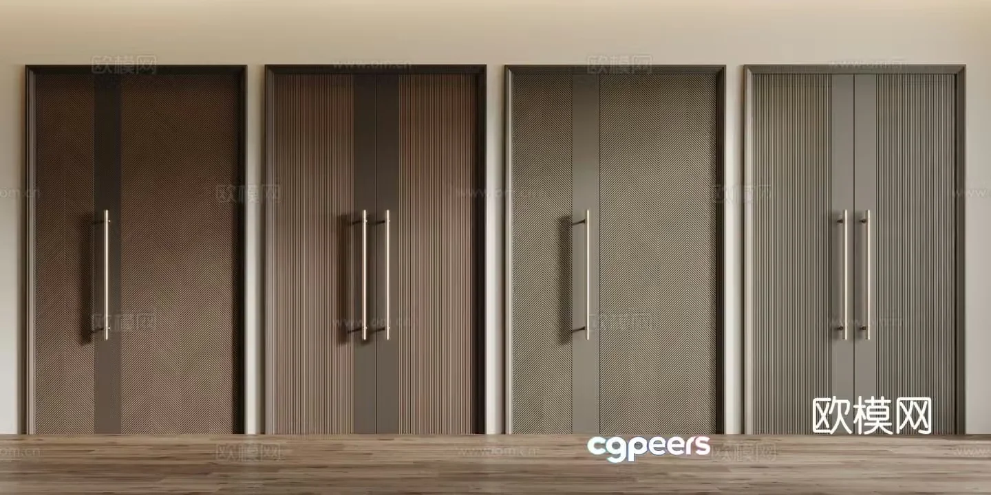 Modern double door private room door swing door wooden door 3d model