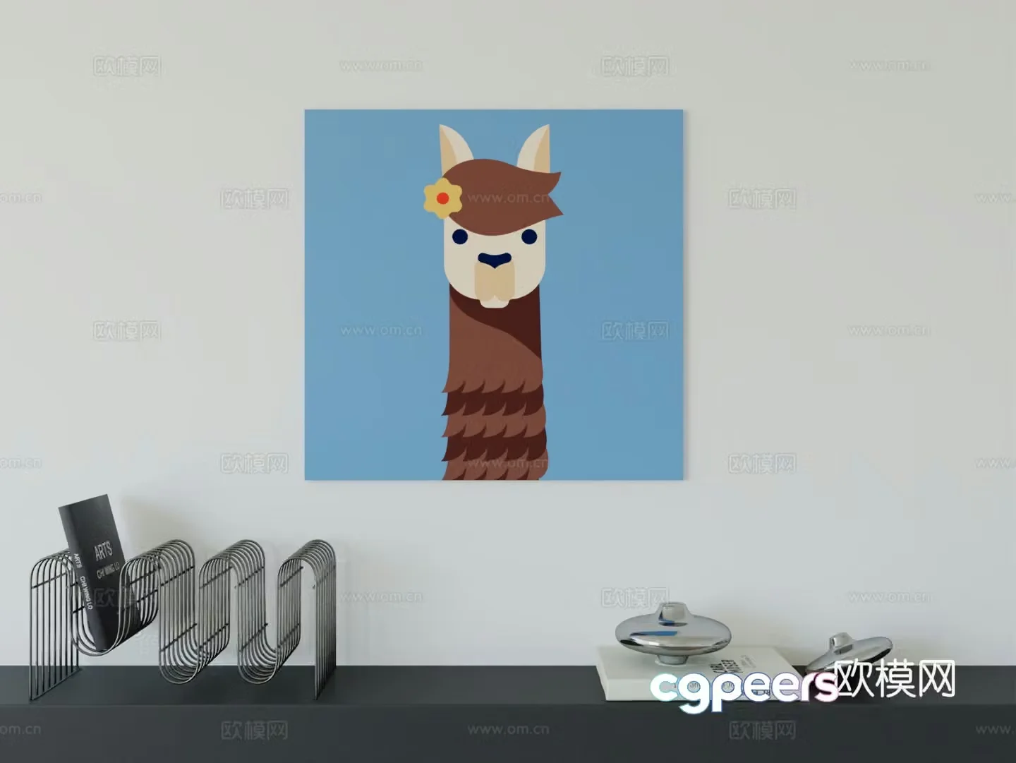 Modern minimalist cute cartoon character boy room girl room hanging painting 3d model
