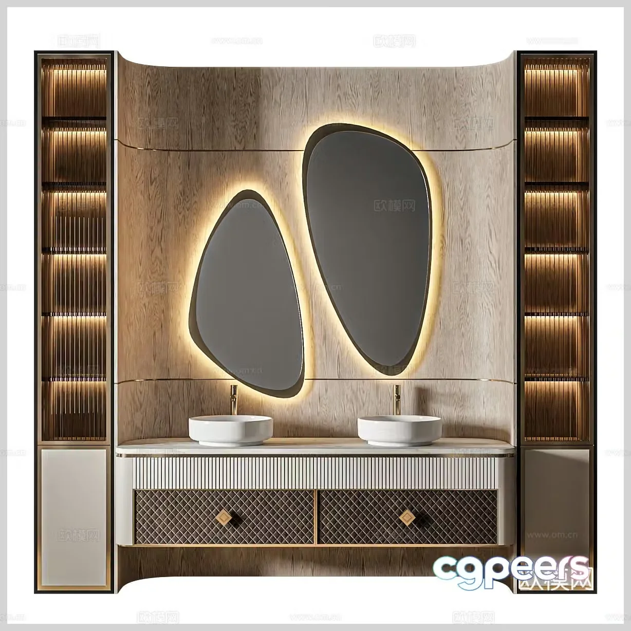 Medium-old bathroom cabinet double-bathroom cabinet special-shaped bathroom mirror washbasin countertop basin water 3d model