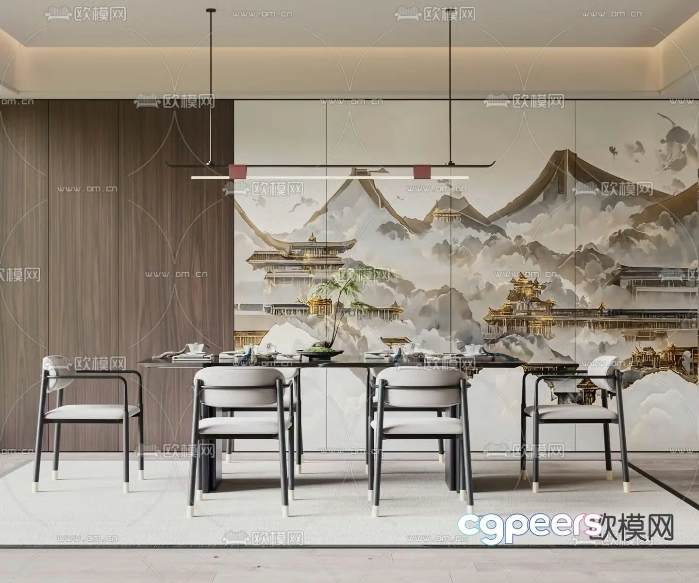 New Chinese style dining table and chairs Bar dining table 3D model