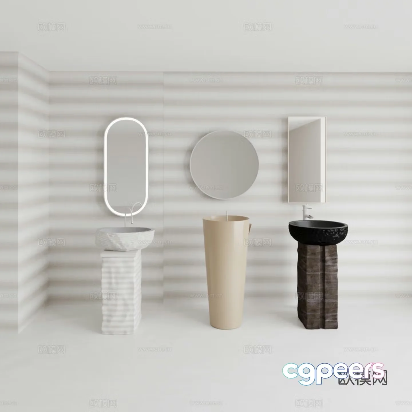 Floor-standing washbasin mirror combination 3D model