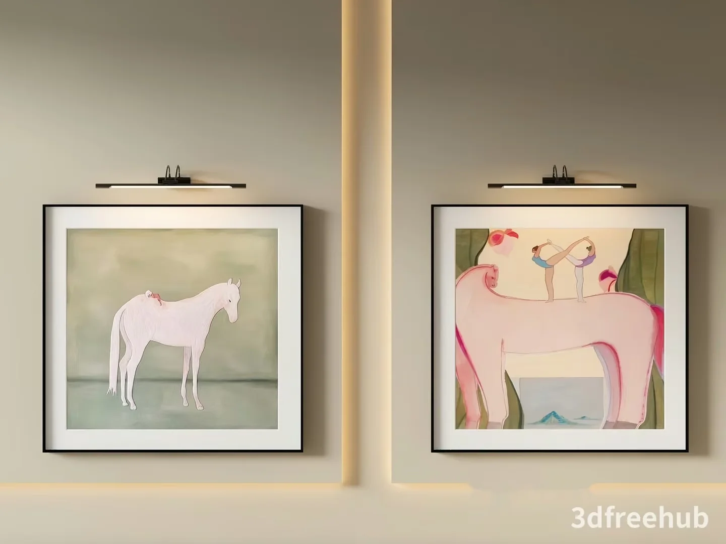 Artwork Featuring Horses 3D Model – 20854 – VRAY Render