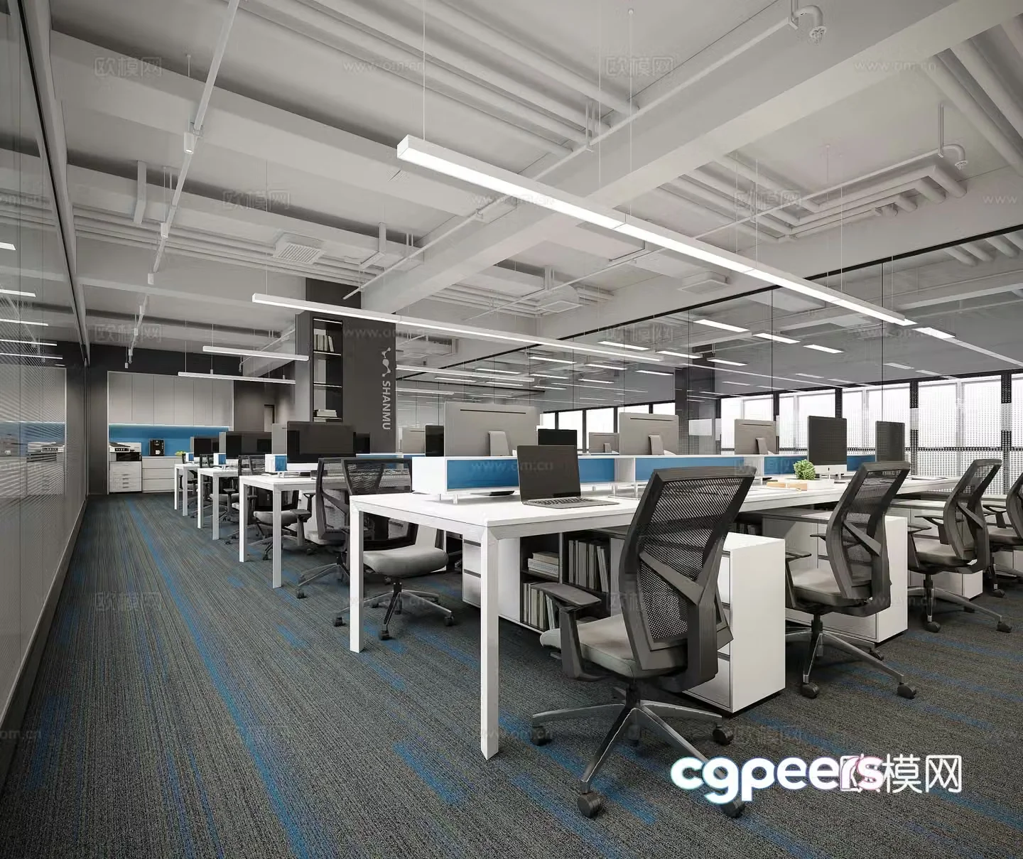 Modern open office area 3D model