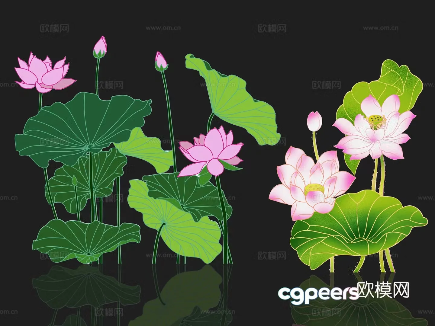 National tide carving plant silhouette lotus lotus leaves flowers national style carp fish 3d model