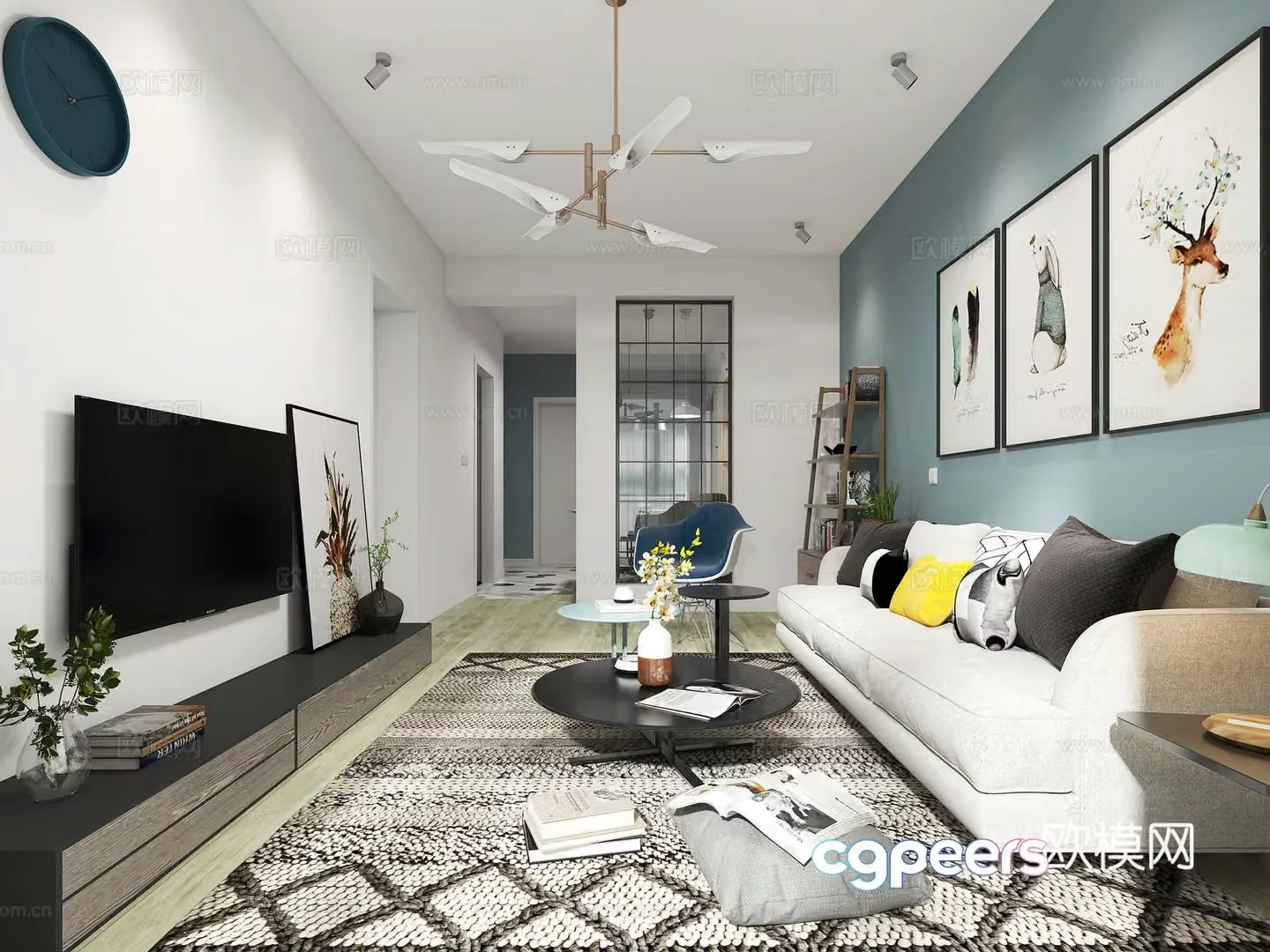 Nordic living room sofa and coffee table combination TV cabinet accessories windows dining table and chair combination 3D model