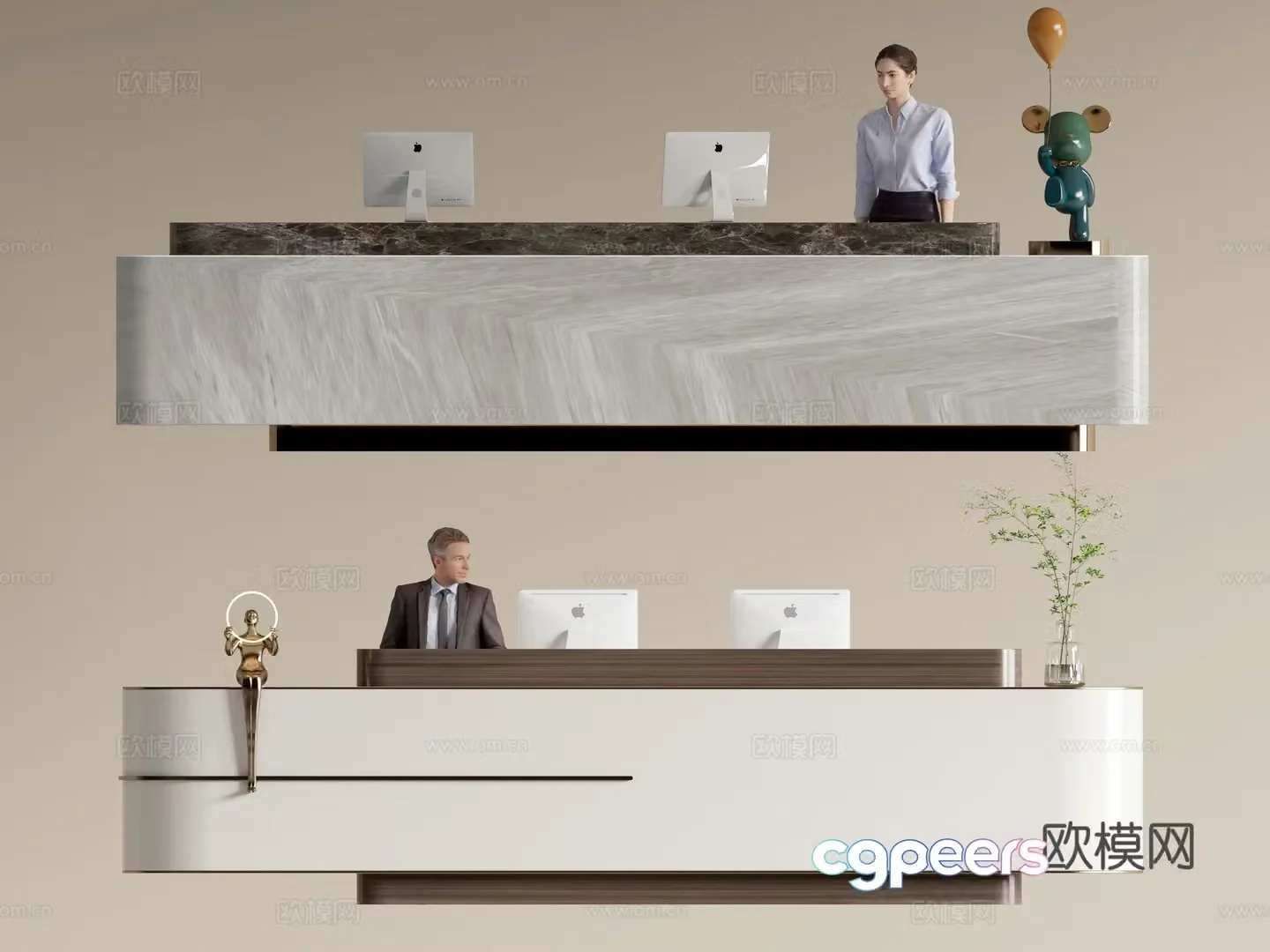 Modern company front desk reception desk service desk 3d model